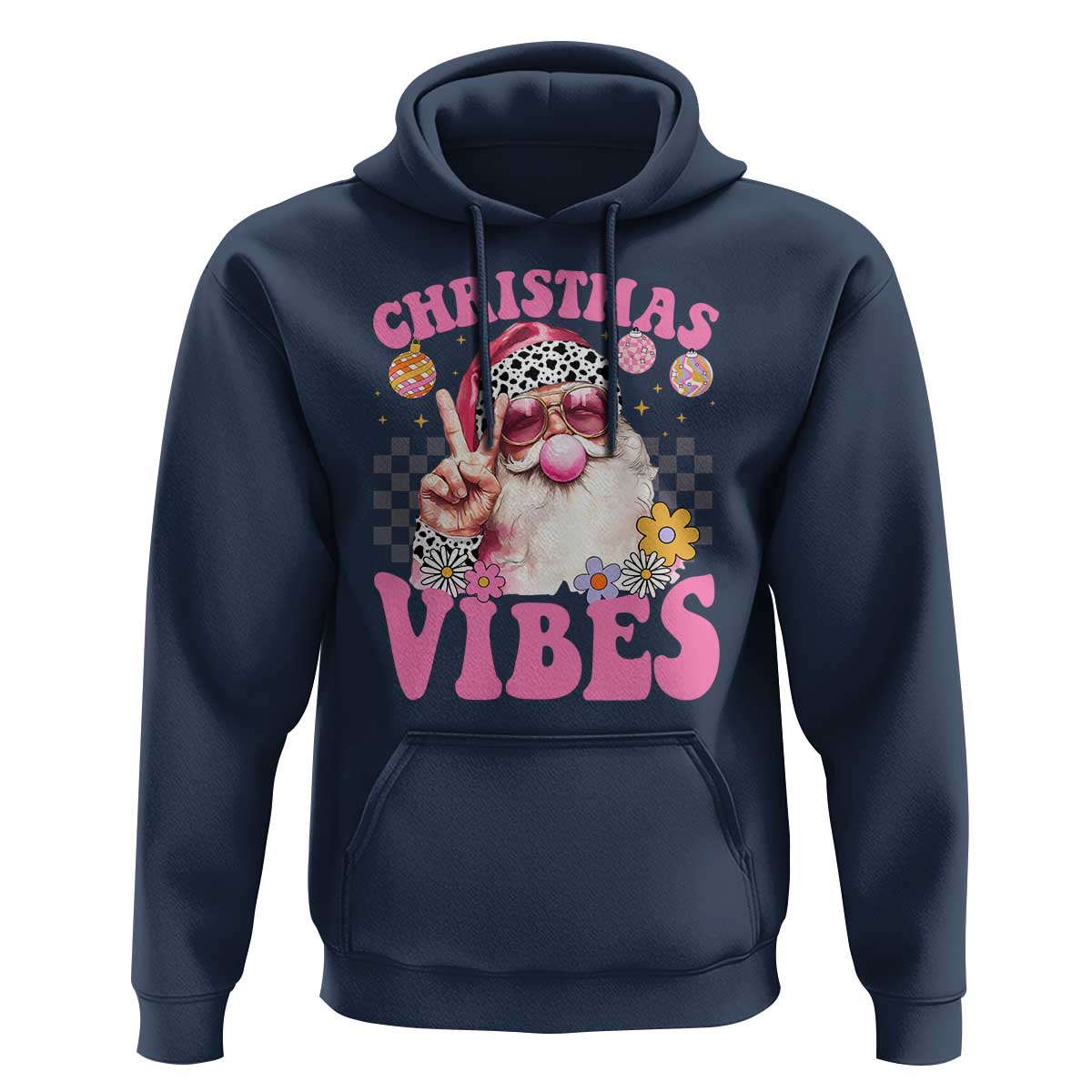 Retro Christmas Santa Hoodie Pink Xmas Vibes Groovy Santa Claus Womens Kids Girls Gifts