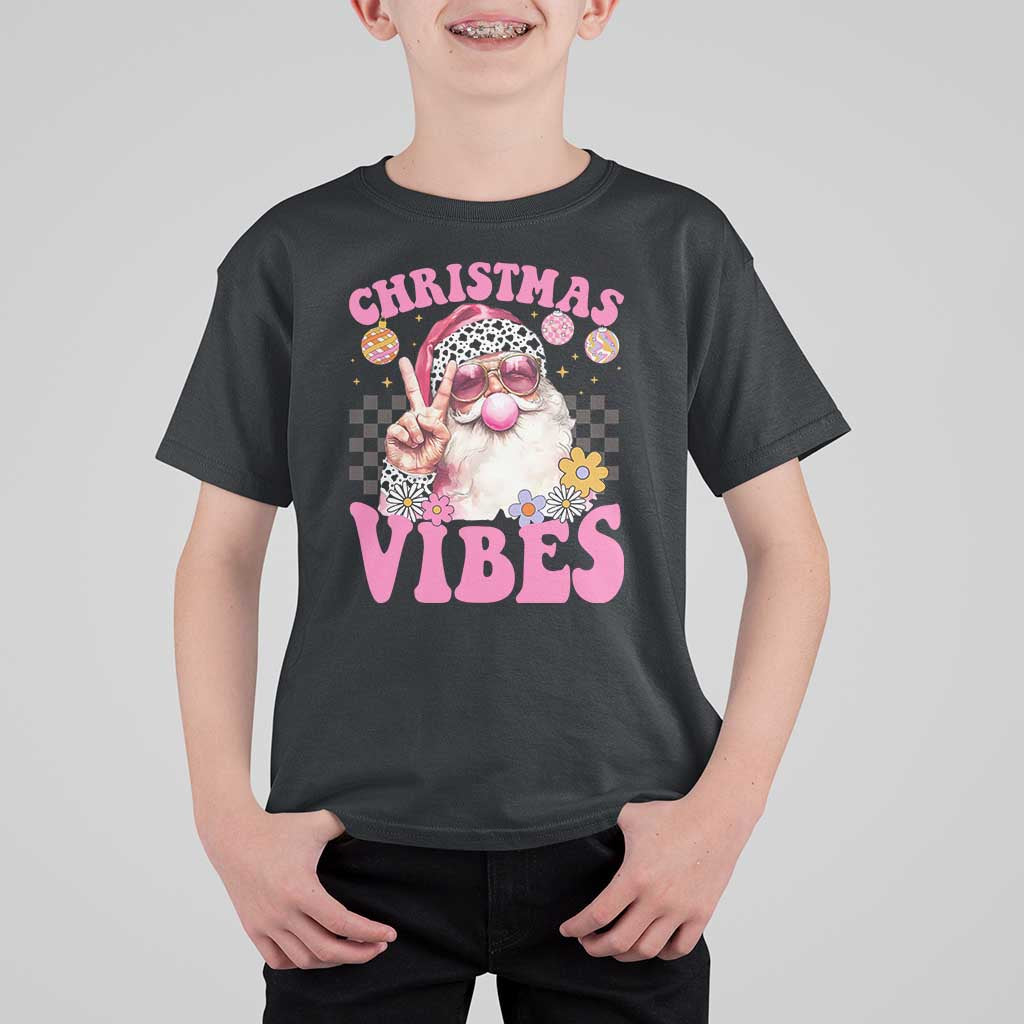 Retro Christmas Santa T Shirt For Kid Pink Xmas Vibes Groovy Santa Claus Womens Kids Girls Gifts - Wonder Print Shop