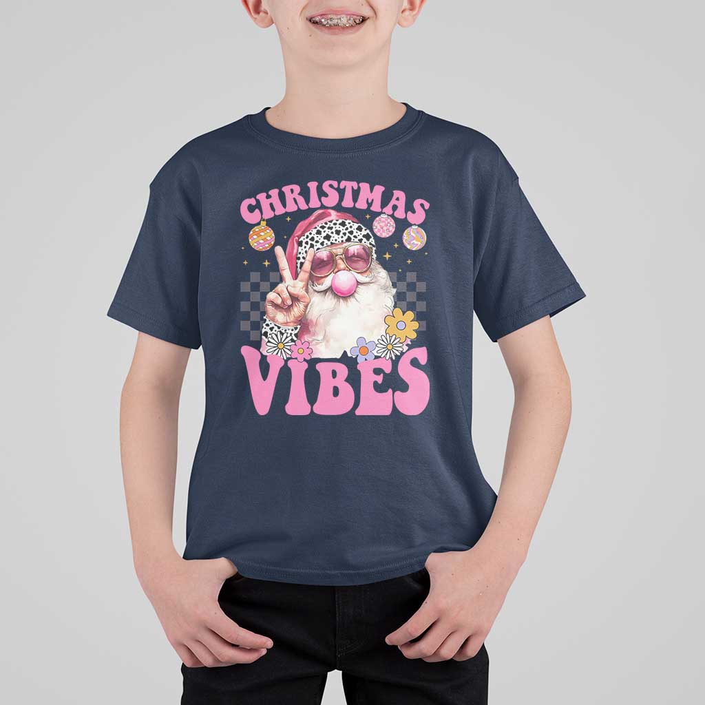Retro Christmas Santa T Shirt For Kid Pink Xmas Vibes Groovy Santa Claus Womens Kids Girls Gifts - Wonder Print Shop