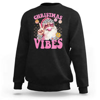 Retro Christmas Santa Sweatshirt Pink Xmas Vibes Groovy Santa Claus Womens Kids Girls Gifts - Wonder Print Shop