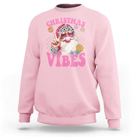 Retro Christmas Santa Sweatshirt Pink Xmas Vibes Groovy Santa Claus Womens Kids Girls Gifts - Wonder Print Shop