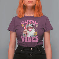 Retro Christmas Santa T Shirt For Women Pink Xmas Vibes Groovy Santa Claus Womens Kids Girls Gifts - Wonder Print Shop