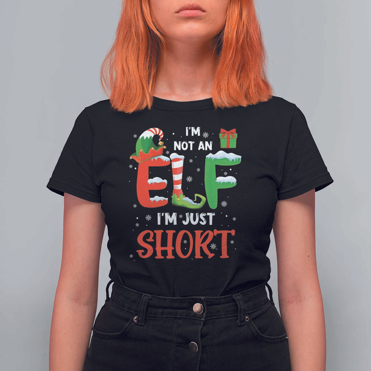 Funny Christmas T Shirt For Women I'm Not An Elf Just Short Xmas - Wonder Print Shop