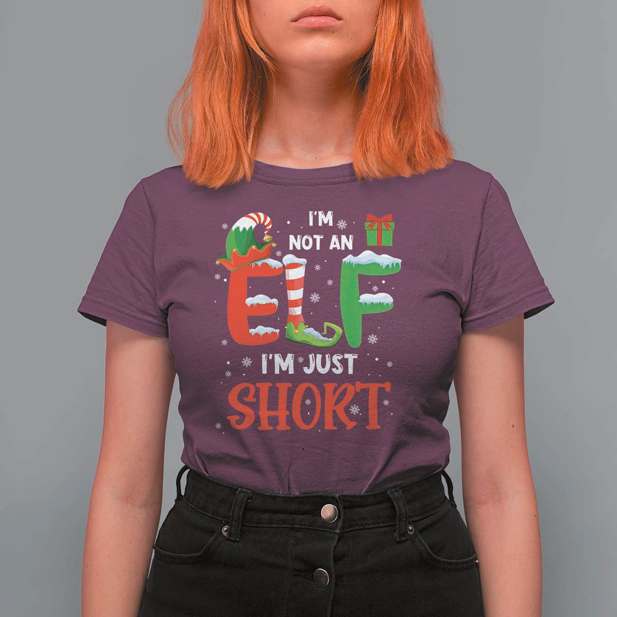 Funny Christmas T Shirt For Women I'm Not An Elf Just Short Xmas - Wonder Print Shop