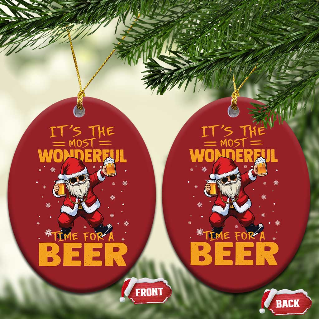 Funny Christmas Santa Claus Drinking Beer Wonderful Time Christmas Ornament - Wonder Print Shop