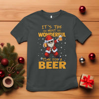 Funny Christmas Santa Claus Drinking Beer Wonderful Time T Shirt - Wonder Print Shop