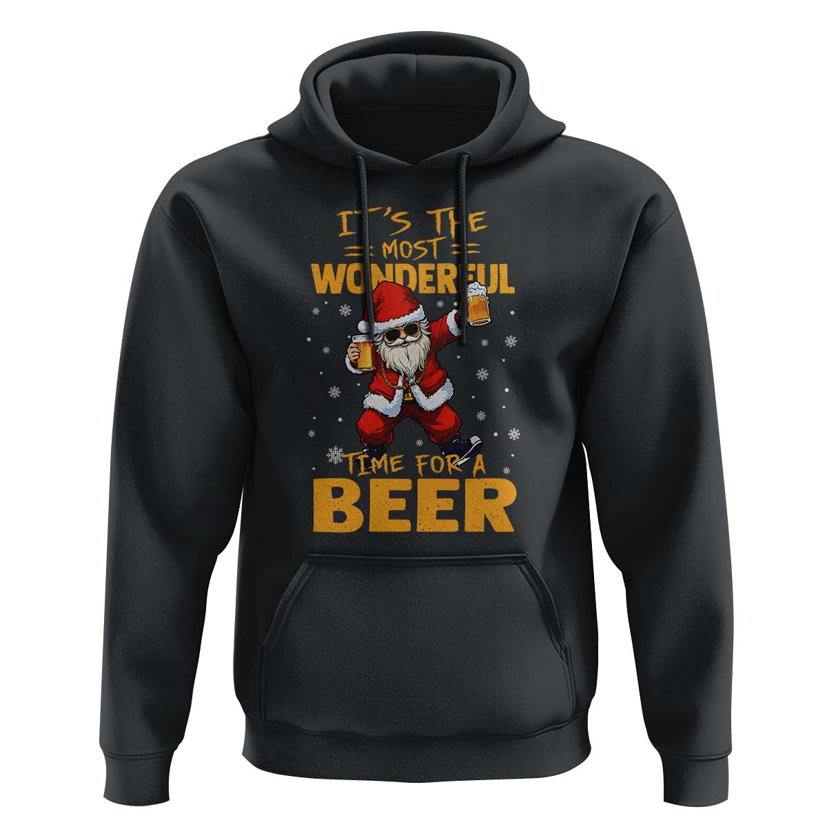Funny Christmas Santa Claus Drinking Beer Wonderful Time Hoodie