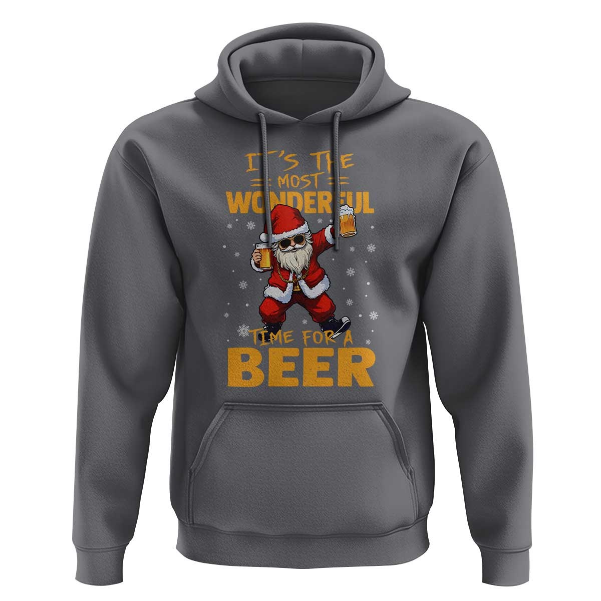 Funny Christmas Santa Claus Drinking Beer Wonderful Time Hoodie