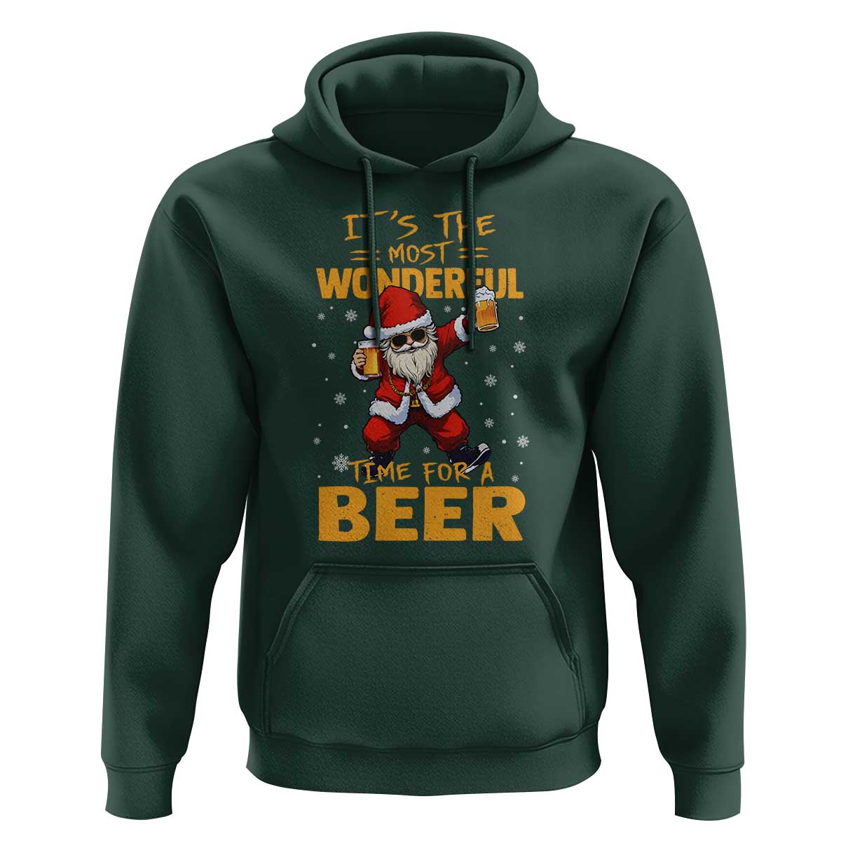 Funny Christmas Santa Claus Drinking Beer Wonderful Time Hoodie