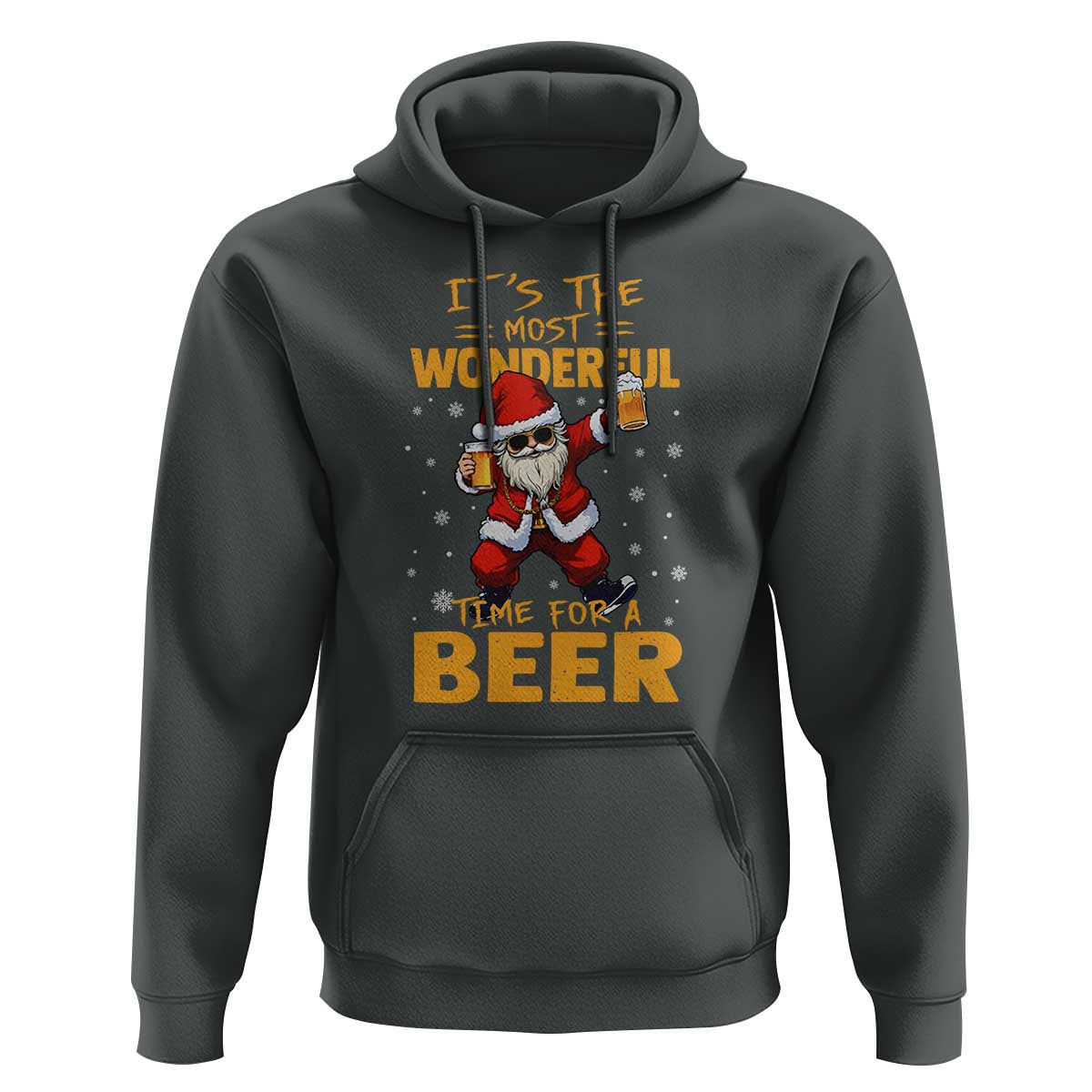 Funny Christmas Santa Claus Drinking Beer Wonderful Time Hoodie