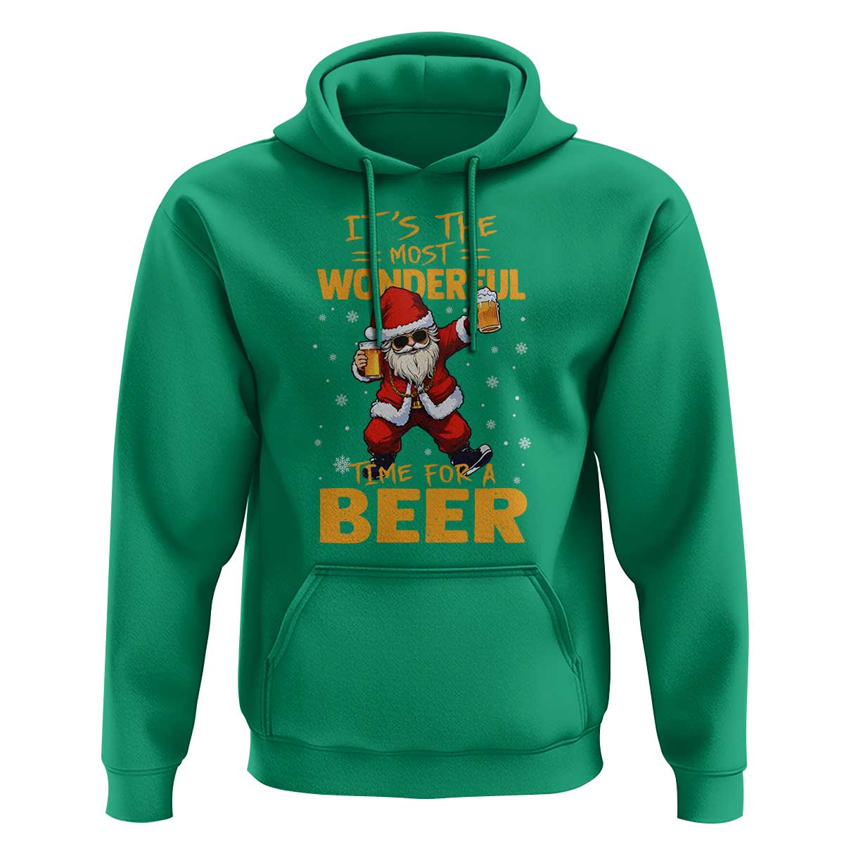 Funny Christmas Santa Claus Drinking Beer Wonderful Time Hoodie