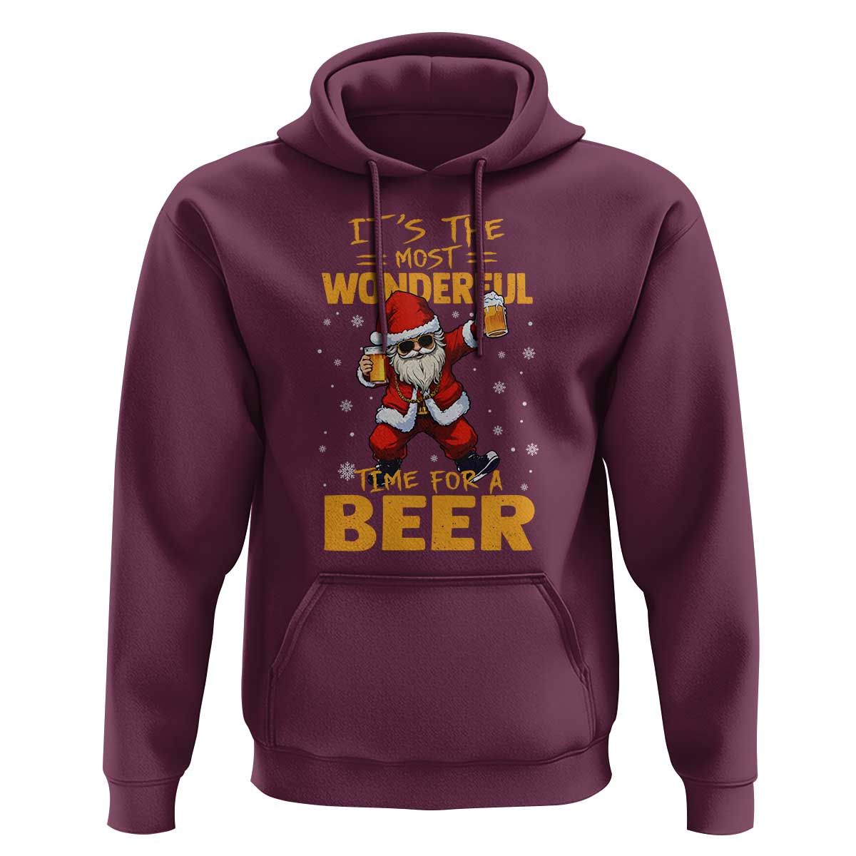 Funny Christmas Santa Claus Drinking Beer Wonderful Time Hoodie