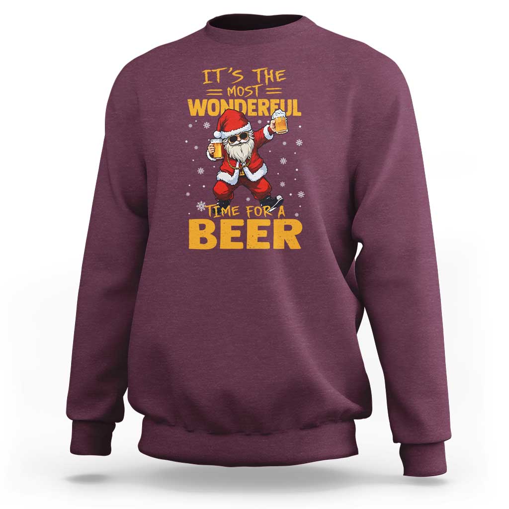 Funny Christmas Santa Claus Drinking Beer Wonderful Time Sweatshirt - Wonder Print Shop