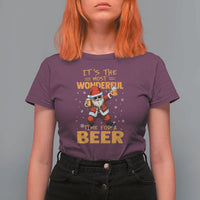 Funny Christmas Santa Claus Drinking Beer Wonderful Time T Shirt For Women - Wonder Print Shop
