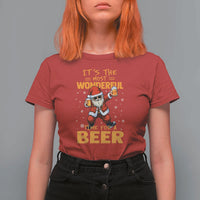 Funny Christmas Santa Claus Drinking Beer Wonderful Time T Shirt For Women - Wonder Print Shop