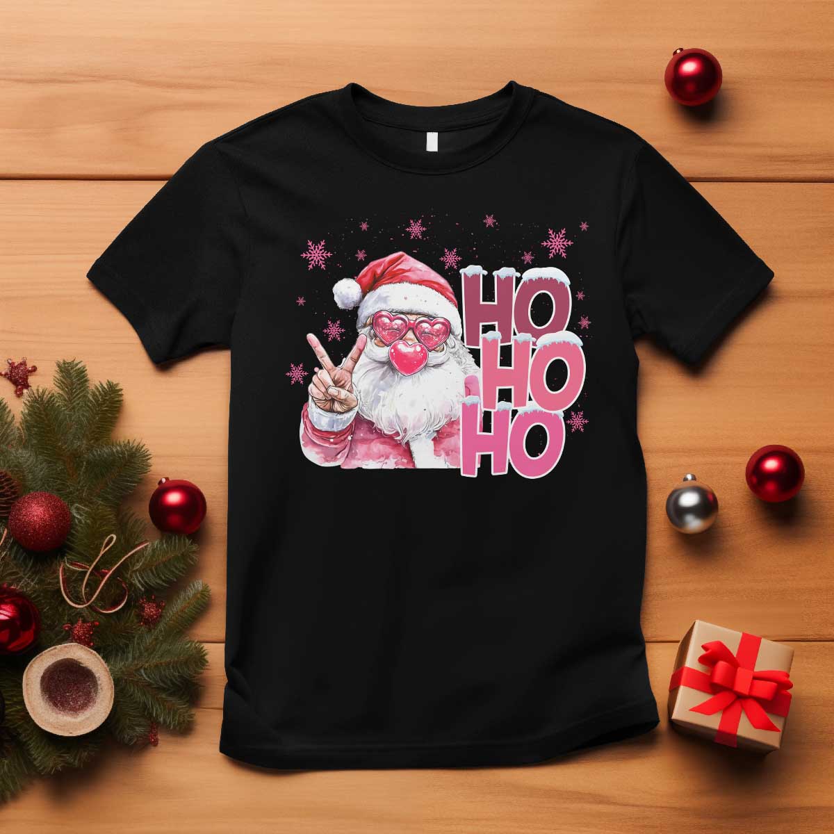 Christmas Couple Matching T Shirt Pink Santa Claus Ho Ho Ho - Wonder Print Shop
