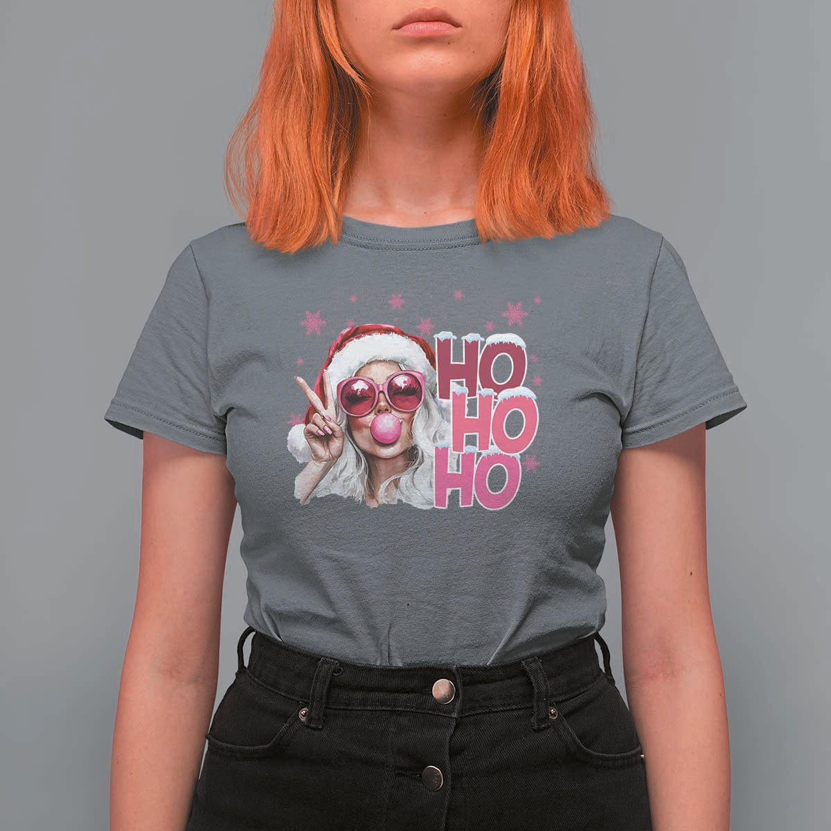 Christmas Couple Matching T Shirt For Women Pink Mrs Claus Ho Ho Ho - Wonder Print Shop