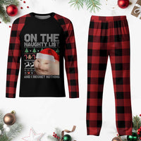 Funny Cat Plaid Pajama Set On The Naughty List And I Regret Nothing Meme Ugly Xmas - Wonder Print Shop