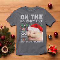 Funny Christmas Cat T Shirt On The Naughty List And I Regret Nothing Meme Ugly Xmas - Wonder Print Shop