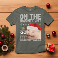 Funny Christmas Cat T Shirt On The Naughty List And I Regret Nothing Meme Ugly Xmas - Wonder Print Shop