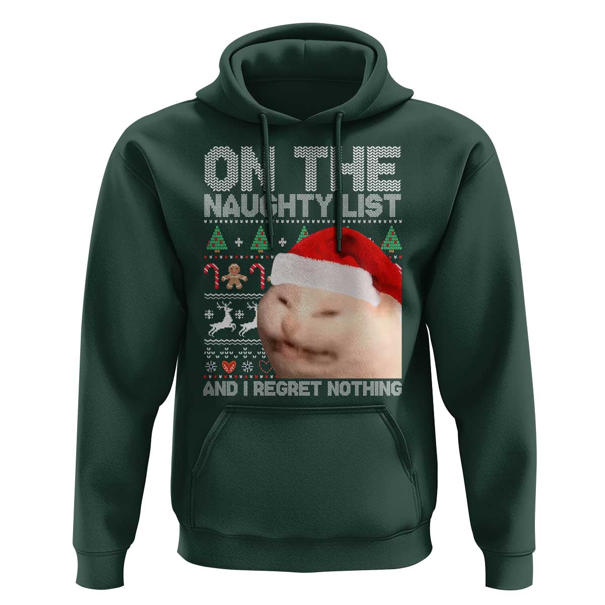 Funny Christmas Cat Hoodie On The Naughty List And I Regret Nothing Meme Ugly Xmas