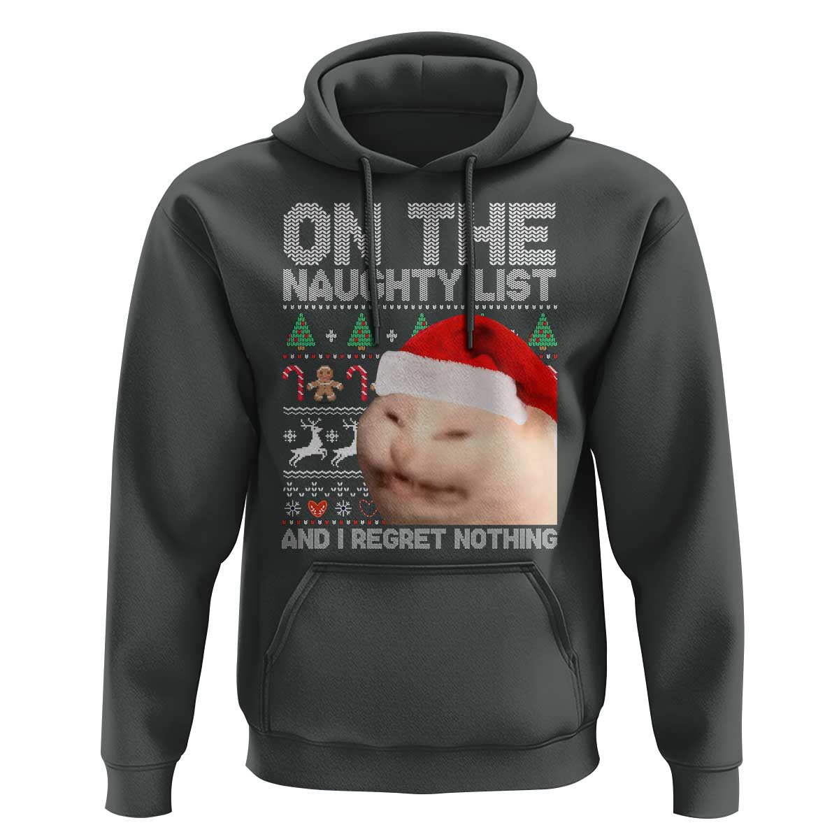 Funny Christmas Cat Hoodie On The Naughty List And I Regret Nothing Meme Ugly Xmas