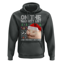 Funny Christmas Cat Hoodie On The Naughty List And I Regret Nothing Meme Ugly Xmas