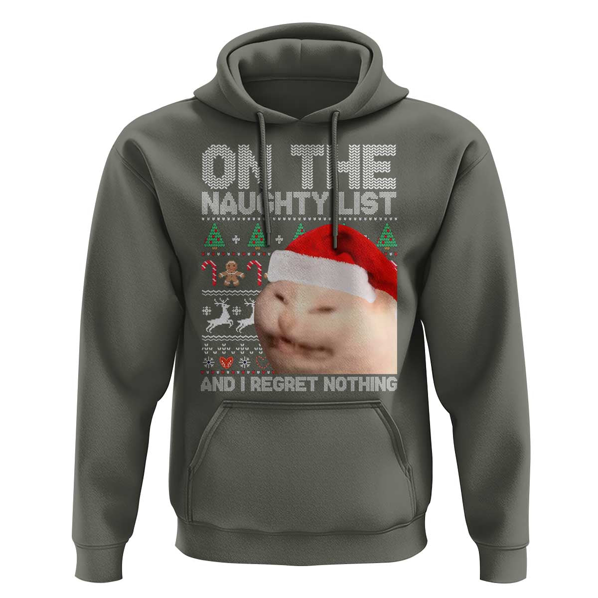 Funny Christmas Cat Hoodie On The Naughty List And I Regret Nothing Meme Ugly Xmas
