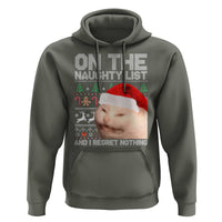 Funny Christmas Cat Hoodie On The Naughty List And I Regret Nothing Meme Ugly Xmas