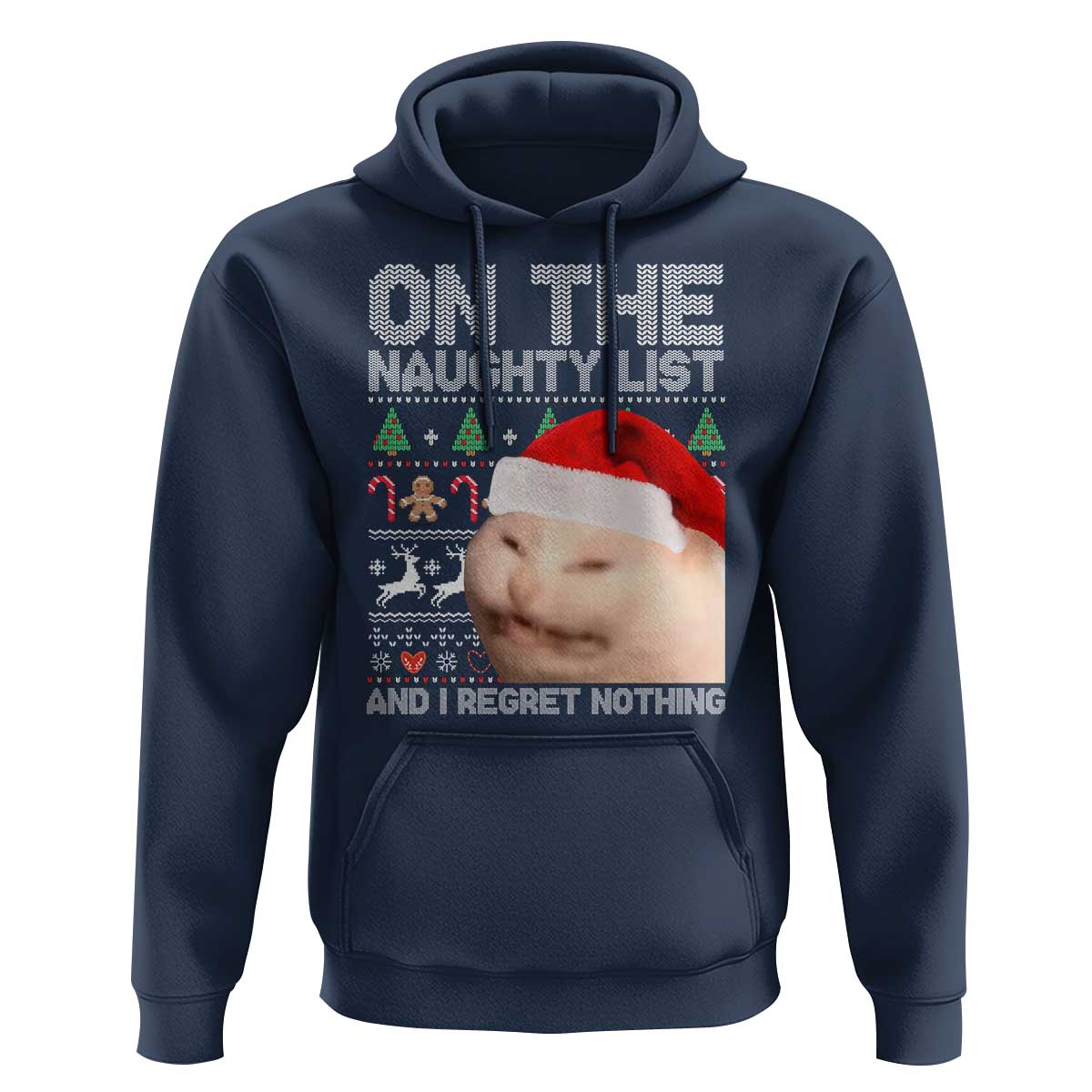 Funny Christmas Cat Hoodie On The Naughty List And I Regret Nothing Meme Ugly Xmas