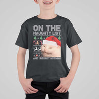 Funny Christmas Cat T Shirt For Kid On The Naughty List And I Regret Nothing Meme Ugly Xmas - Wonder Print Shop