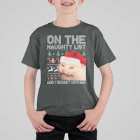 Funny Christmas Cat T Shirt For Kid On The Naughty List And I Regret Nothing Meme Ugly Xmas - Wonder Print Shop