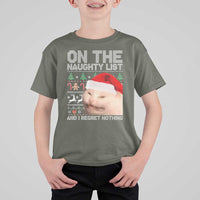 Funny Christmas Cat T Shirt For Kid On The Naughty List And I Regret Nothing Meme Ugly Xmas - Wonder Print Shop