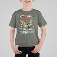 Kitten Christmas T Shirt For Kid Most Likely To Bring Home A Stray Cat Matching Xmas - Wonder Print Shop