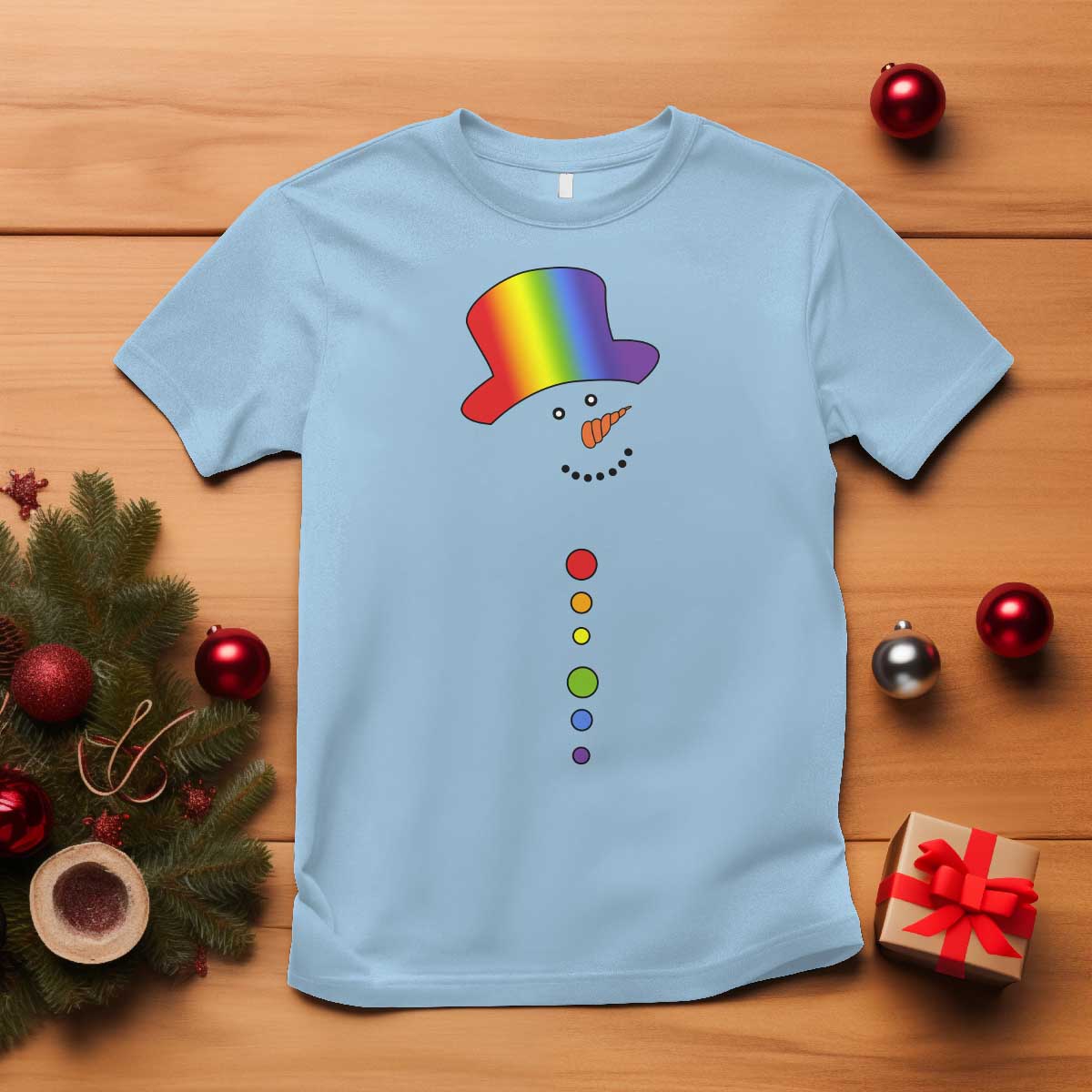 LGBTQ Christmas T Shirt Rainbow Gay Pride Holiday Snowman - Wonder Print Shop