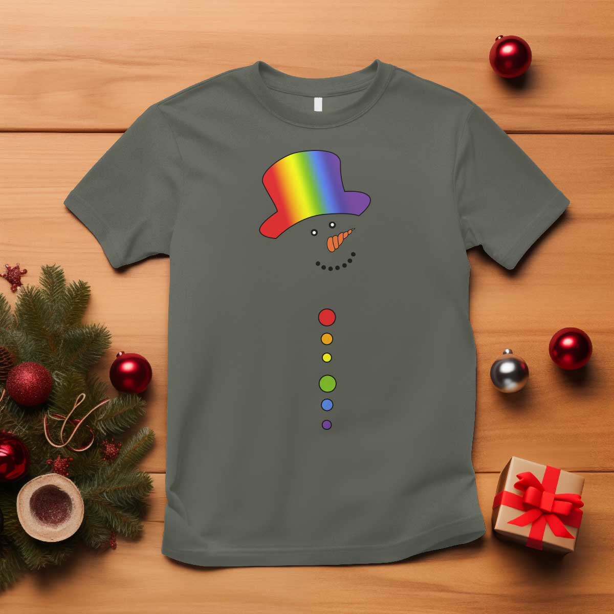 LGBTQ Christmas T Shirt Rainbow Gay Pride Holiday Snowman - Wonder Print Shop