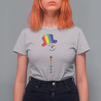 LGBTQ Christmas T Shirt For Women Rainbow Gay Pride Holiday Snowman - Wonder Print Shop