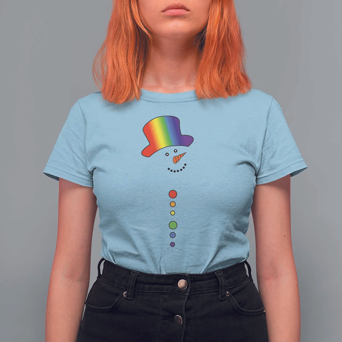 LGBTQ Christmas T Shirt For Women Rainbow Gay Pride Holiday Snowman - Wonder Print Shop