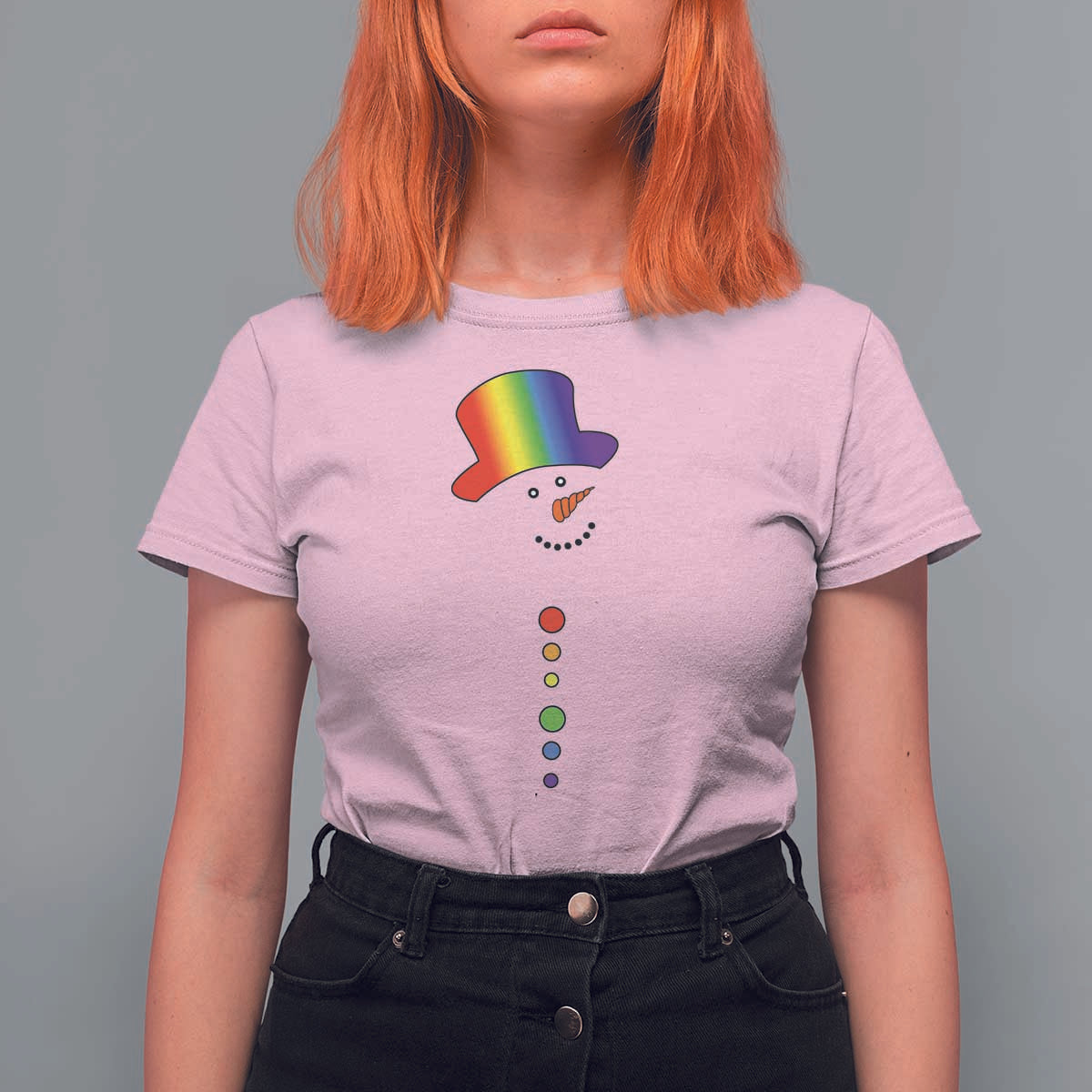 LGBTQ Christmas T Shirt For Women Rainbow Gay Pride Holiday Snowman - Wonder Print Shop