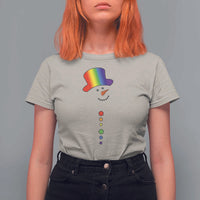 LGBTQ Christmas T Shirt For Women Rainbow Gay Pride Holiday Snowman - Wonder Print Shop