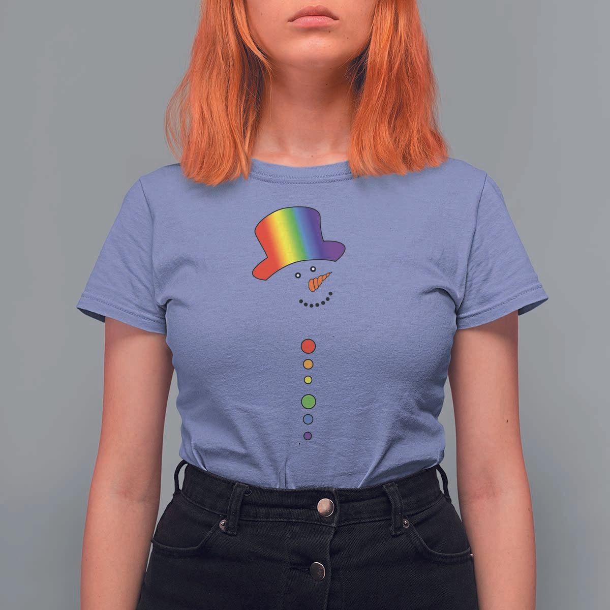 LGBTQ Christmas T Shirt For Women Rainbow Gay Pride Holiday Snowman - Wonder Print Shop