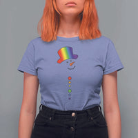 LGBTQ Christmas T Shirt For Women Rainbow Gay Pride Holiday Snowman - Wonder Print Shop