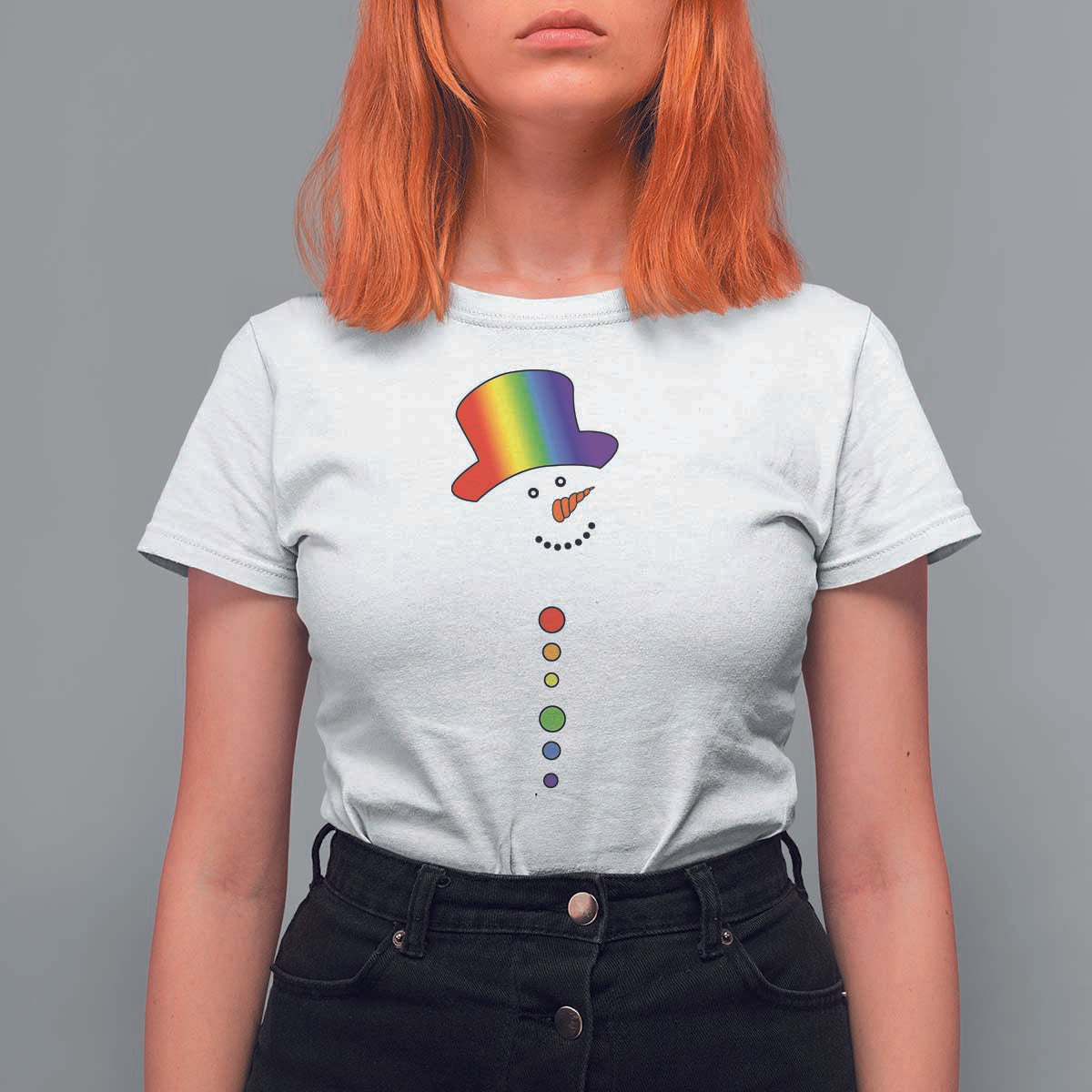 LGBTQ Christmas T Shirt For Women Rainbow Gay Pride Holiday Snowman - Wonder Print Shop