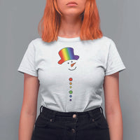 LGBTQ Christmas T Shirt For Women Rainbow Gay Pride Holiday Snowman - Wonder Print Shop