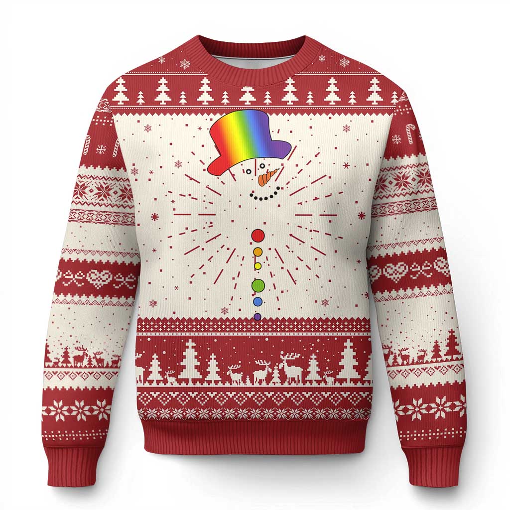 LGBTQ Christmas Knitted Sweatshirt Rainbow Gay Pride Holiday Snowman - Wonder Print Shop
