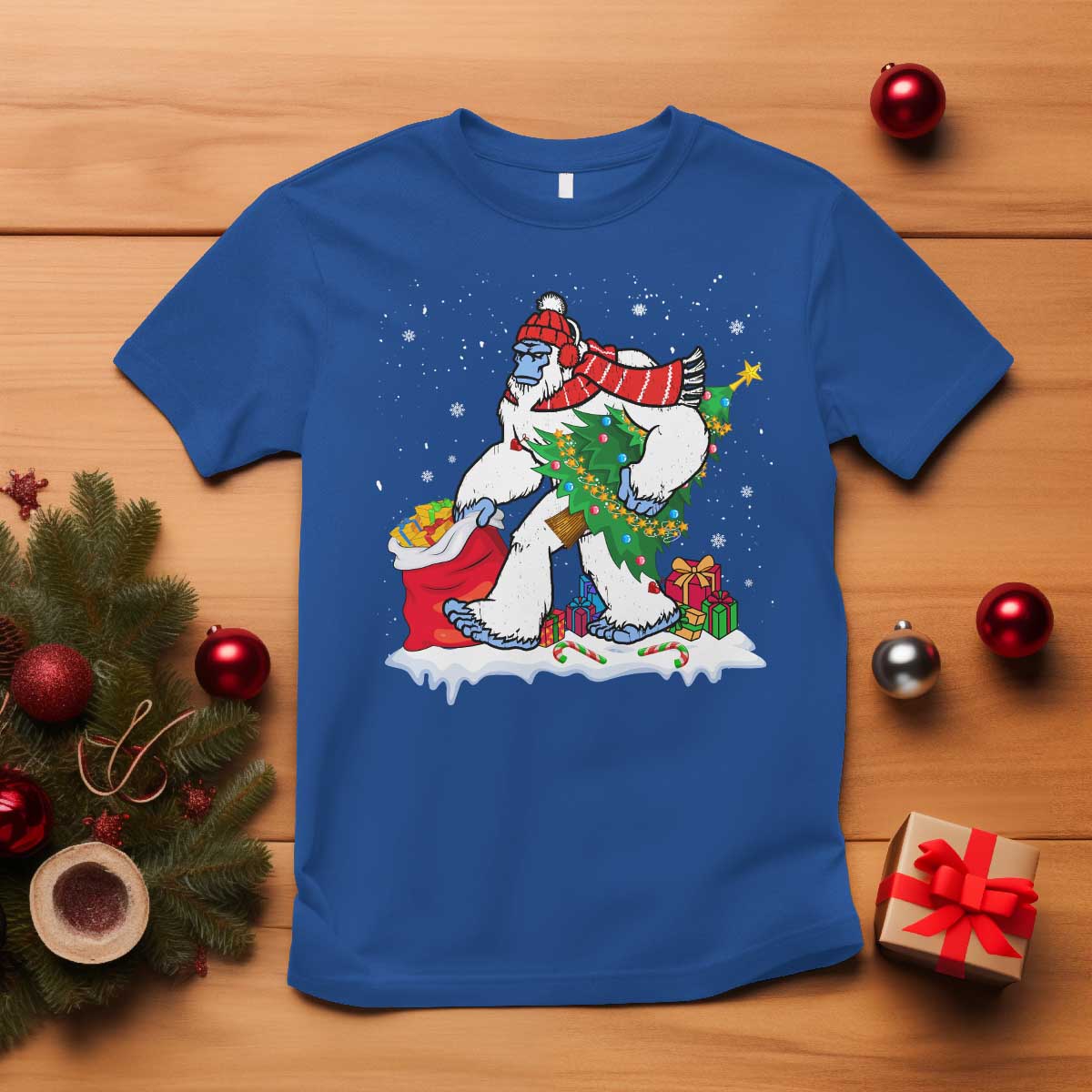 Funny Bigfoot Christmas T Shirt Believe Winter Yeti Santa Hat Sasquatch Loves Xmas Tree Lights - Wonder Print Shop