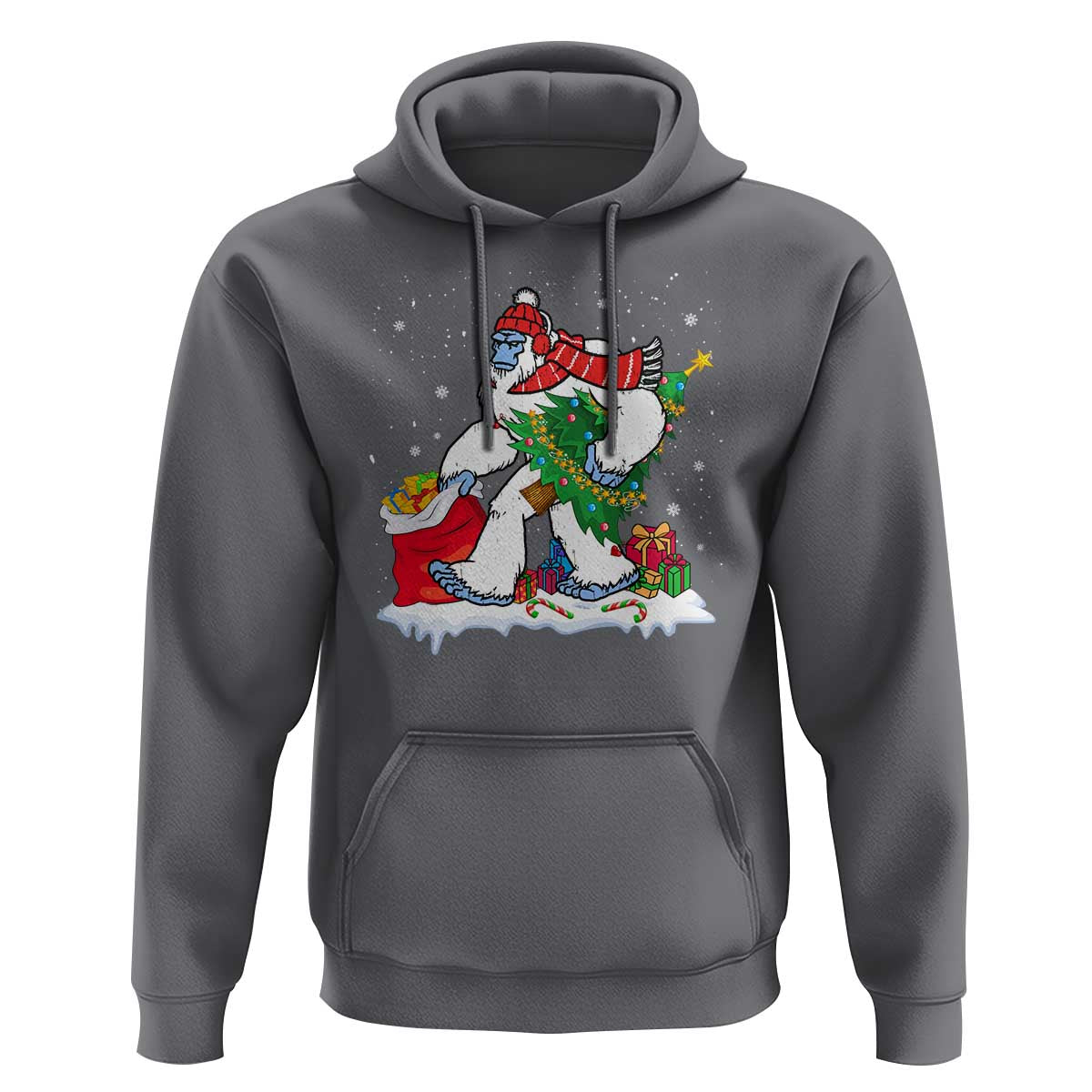 Funny Bigfoot Christmas Hoodie Believe Winter Yeti Santa Hat Sasquatch Loves Xmas Tree Lights