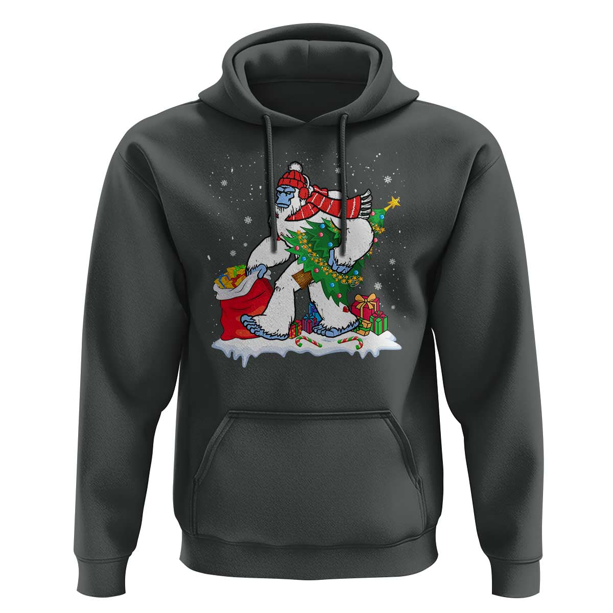 Funny Bigfoot Christmas Hoodie Believe Winter Yeti Santa Hat Sasquatch Loves Xmas Tree Lights