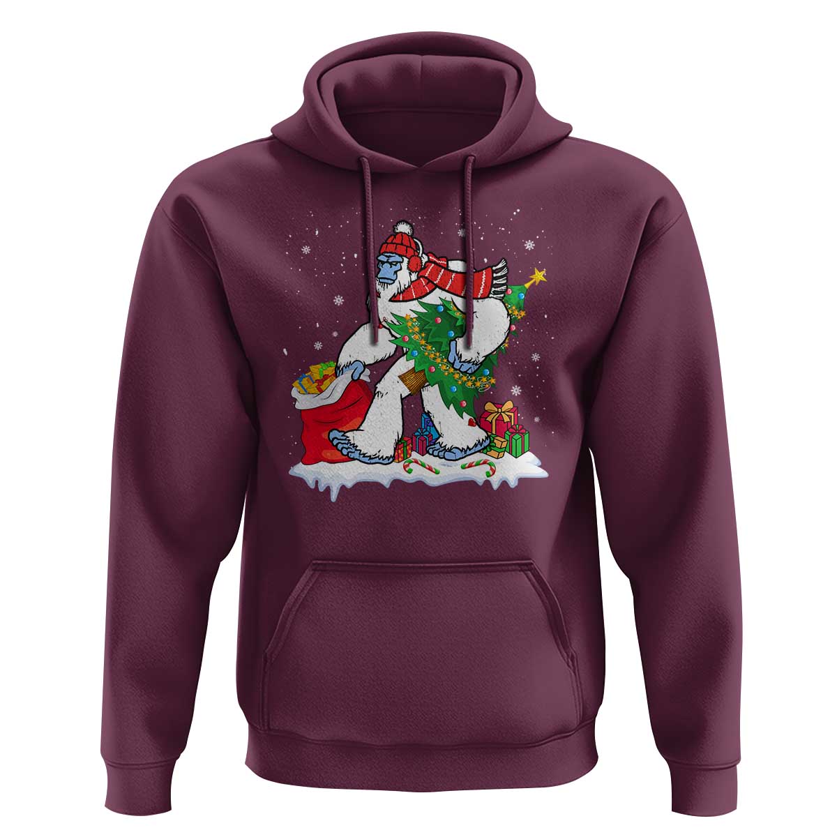 Funny Bigfoot Christmas Hoodie Believe Winter Yeti Santa Hat Sasquatch Loves Xmas Tree Lights