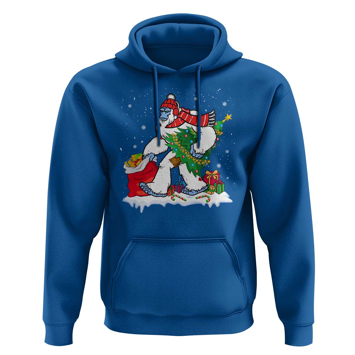 Funny Bigfoot Christmas Hoodie Believe Winter Yeti Santa Hat Sasquatch Loves Xmas Tree Lights